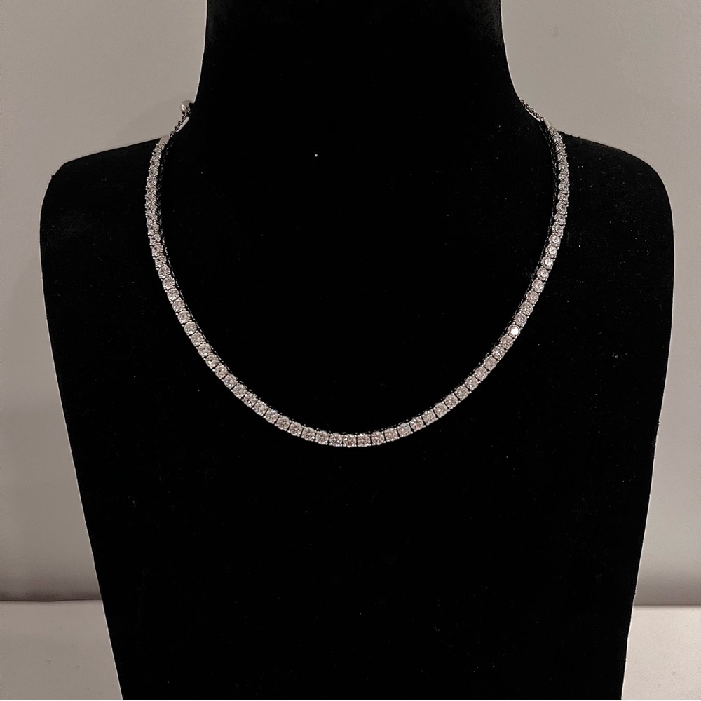 NEW Diamonique Silver Adjustable Diamonds Tennis Necklace